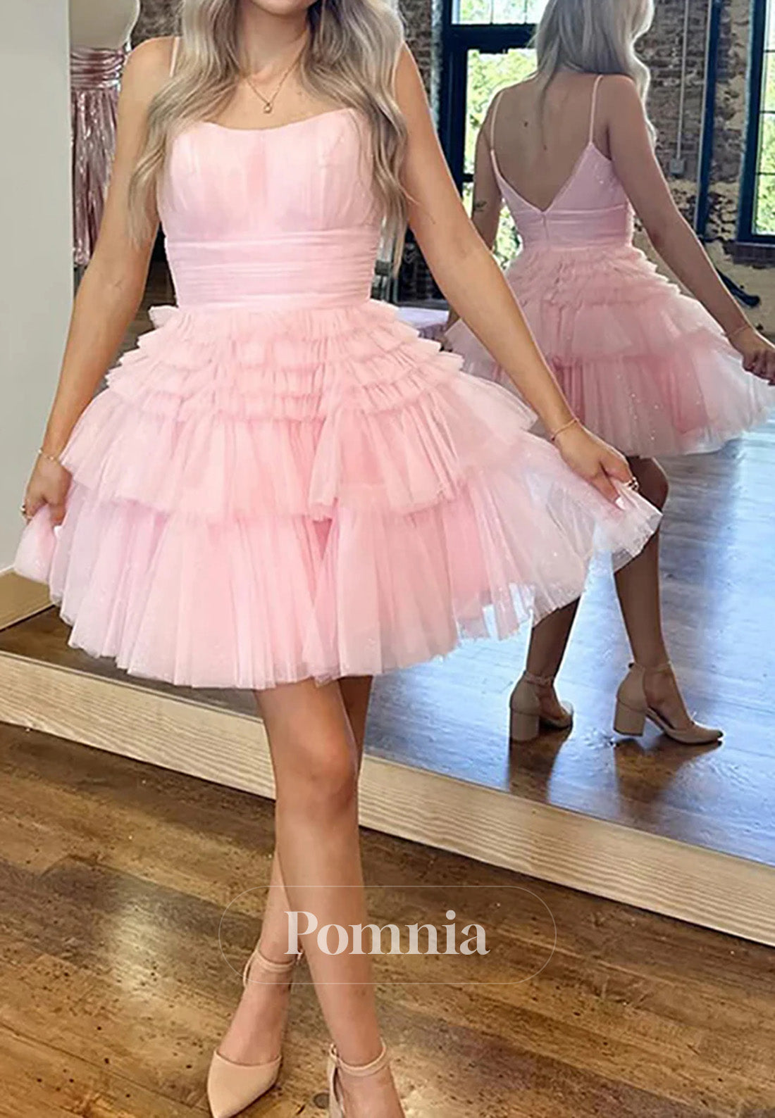 Sparkly A Line Short Tulle Homecoming Dress with Ruffles