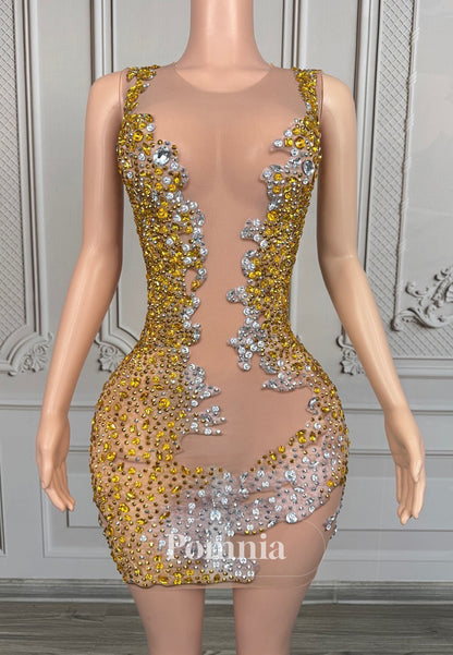 Sparkly Sleeveless Scoop Beads Short Homecoming Dress