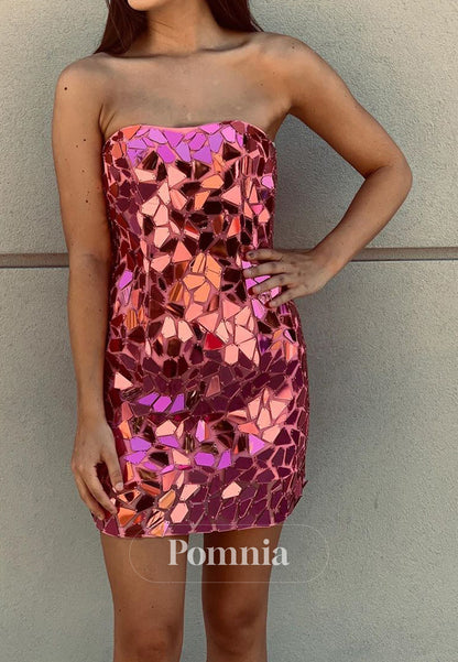 Sparkly Sleeveless Strapless Beads Mini Homecoming Dress