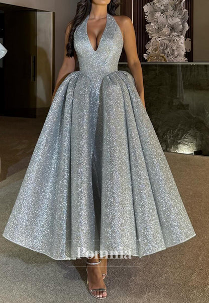 Sparkly Spaghetti Straps V-Neck Sequins Prom Dress