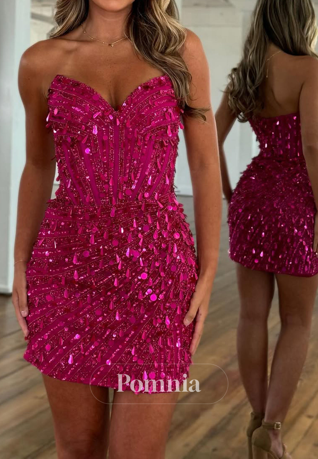 Sparkly Strapless Sleeveless Sequins Mini Homecoming Dress