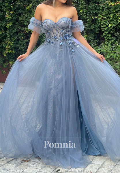 Steel Blue Sweetheart Sleeveless Corset Lace Prom Dress