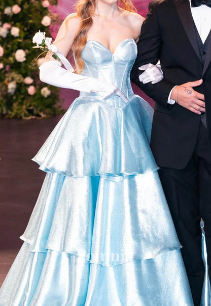 Strapless Sleeveless Tiered Back Bow Long Prom Dress