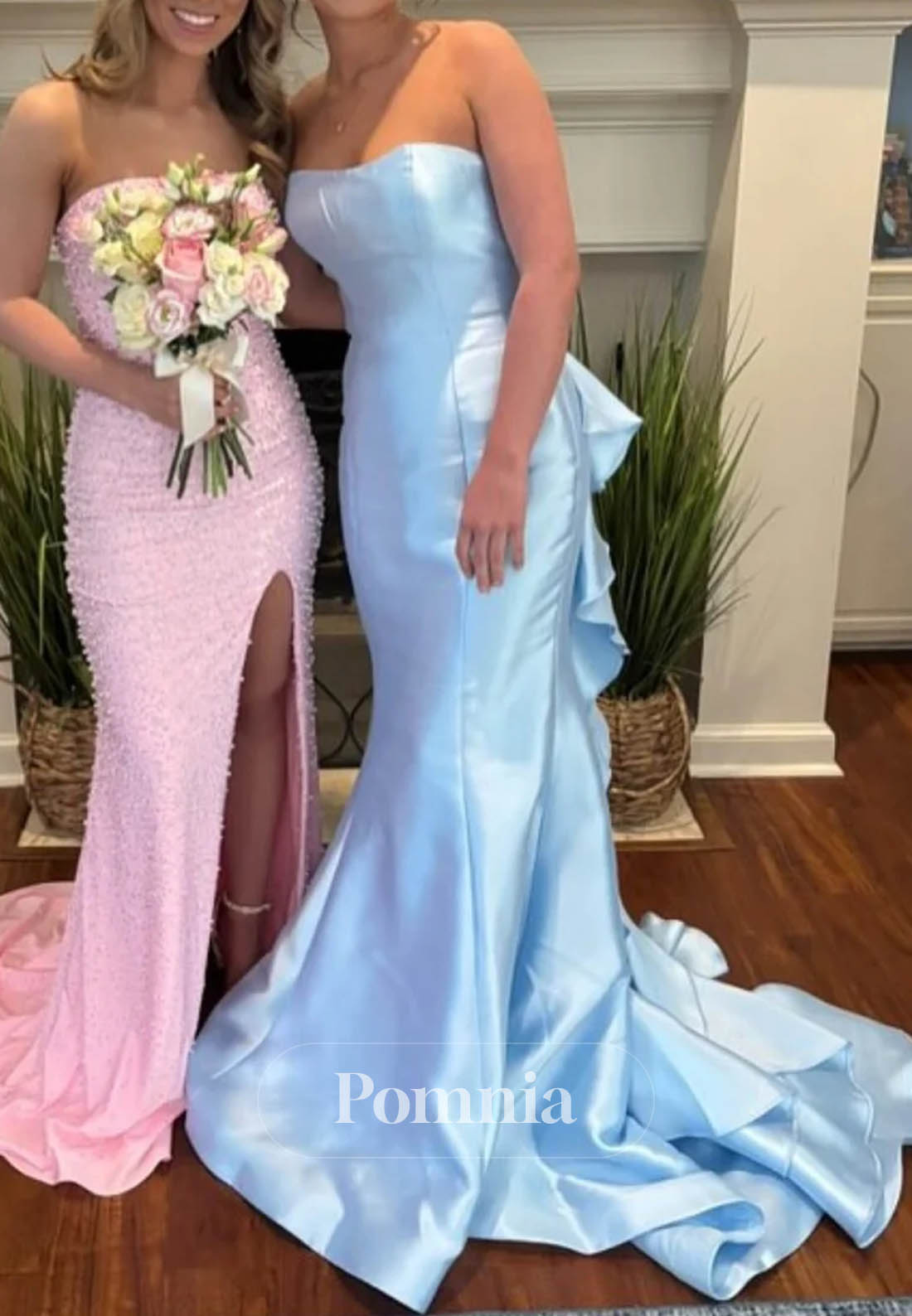 Strapless Yellow Back Bow Long Prom Dress