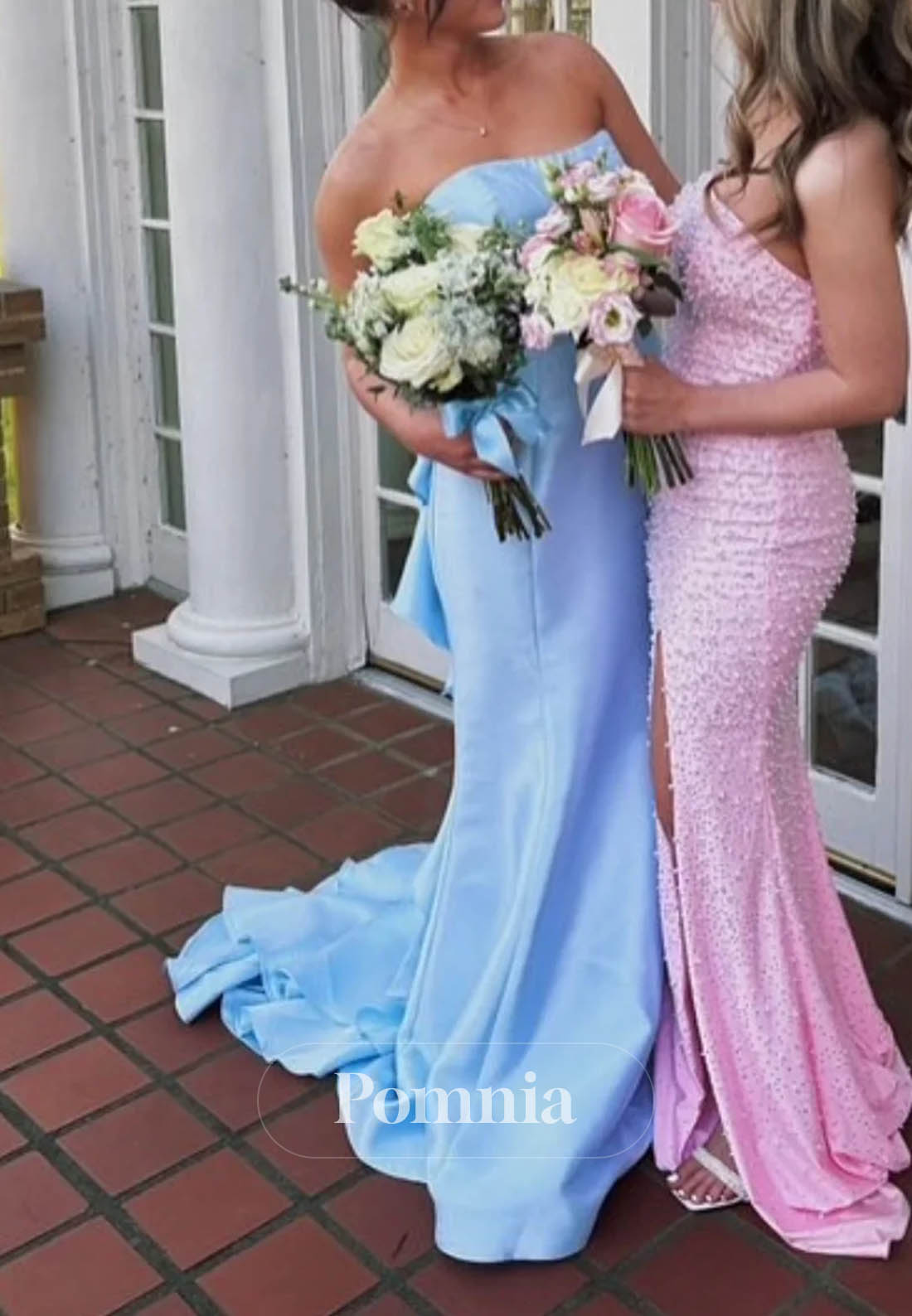 Strapless Yellow Back Bow Long Prom Dress