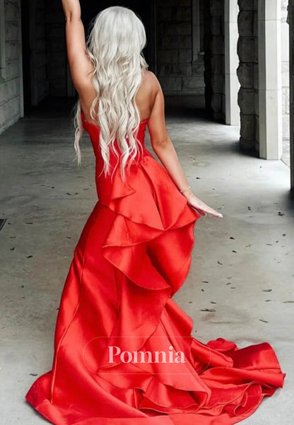 Strapless Yellow Back Bow Long Prom Dress