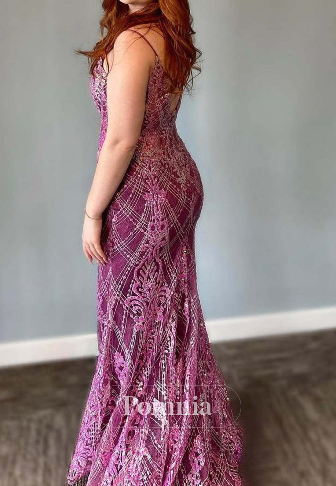 Stunning Purple Spaghetti Straps Appliqures Mermaid Long Prom Dress