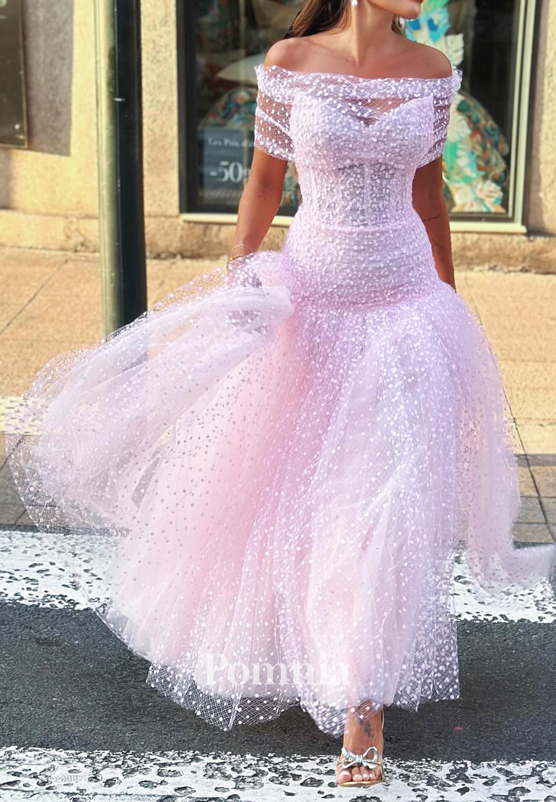 Sweetheart Strapless Pleated Tulle A-Line Midi Prom Dress