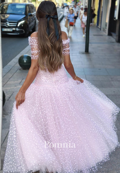 Sweetheart Strapless Pleated Tulle A-Line Midi Prom Dress