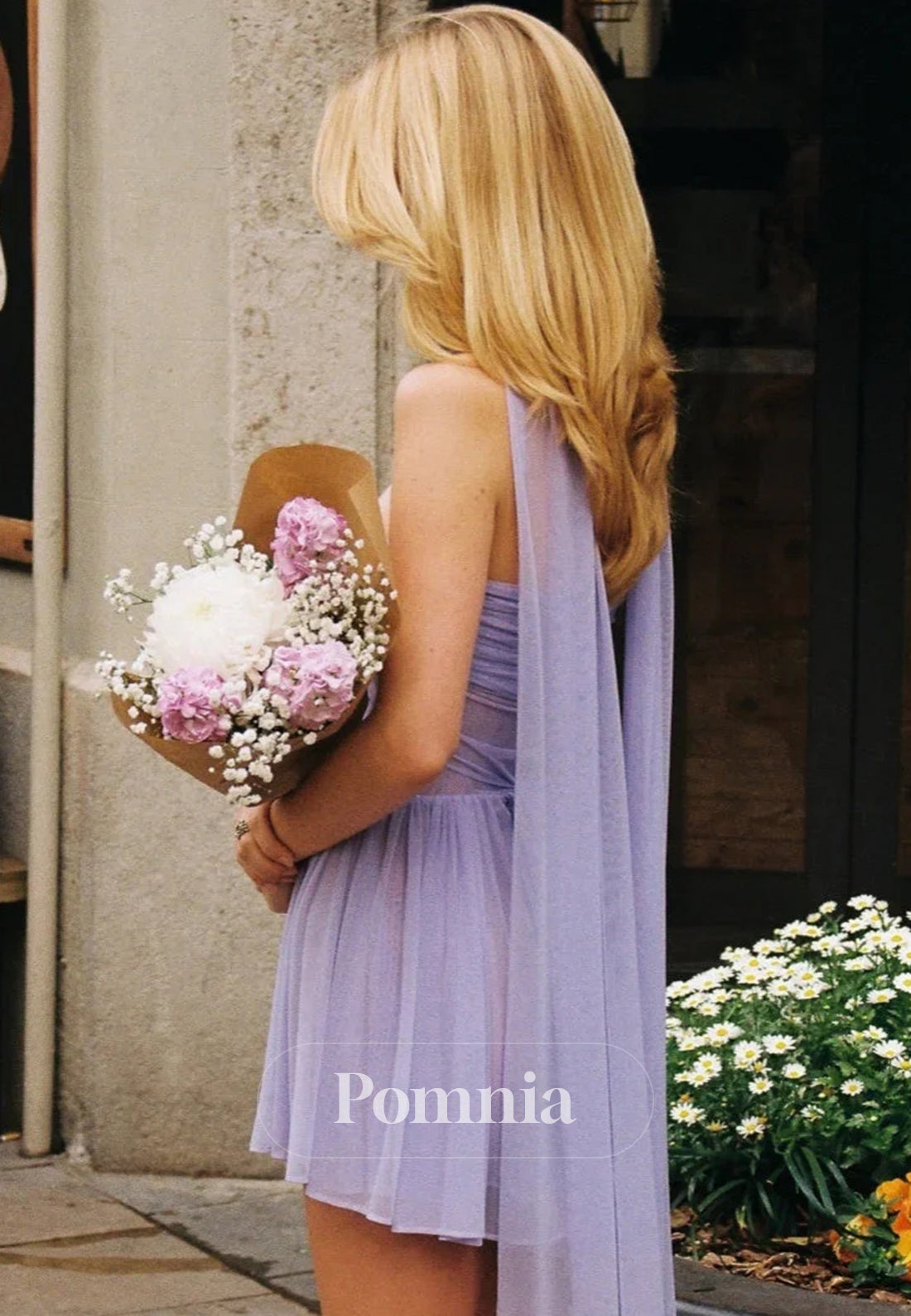 Trendy A Line Sweetheart Lilac Tulle Short Homecoming Dress with Scarf