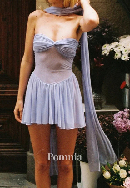 Trendy A Line Sweetheart Lilac Tulle Short Homecoming Dress with Scarf