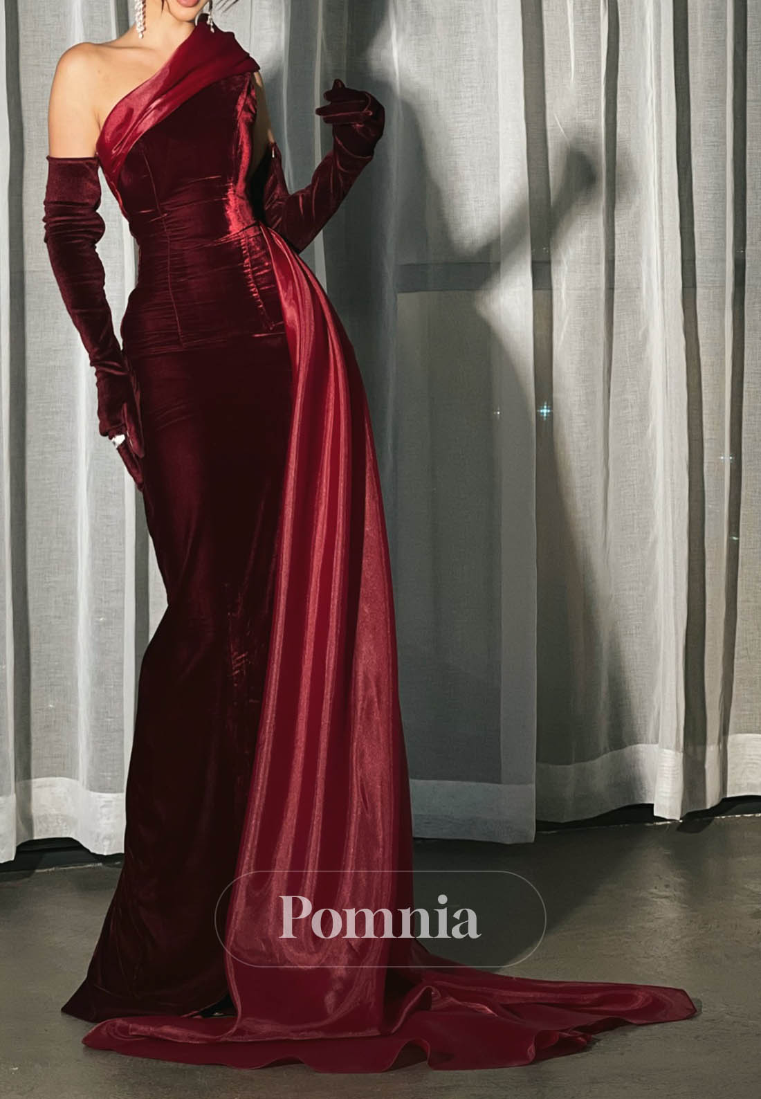 Velvet Long Sleeves Empire-Waist Evening Dress