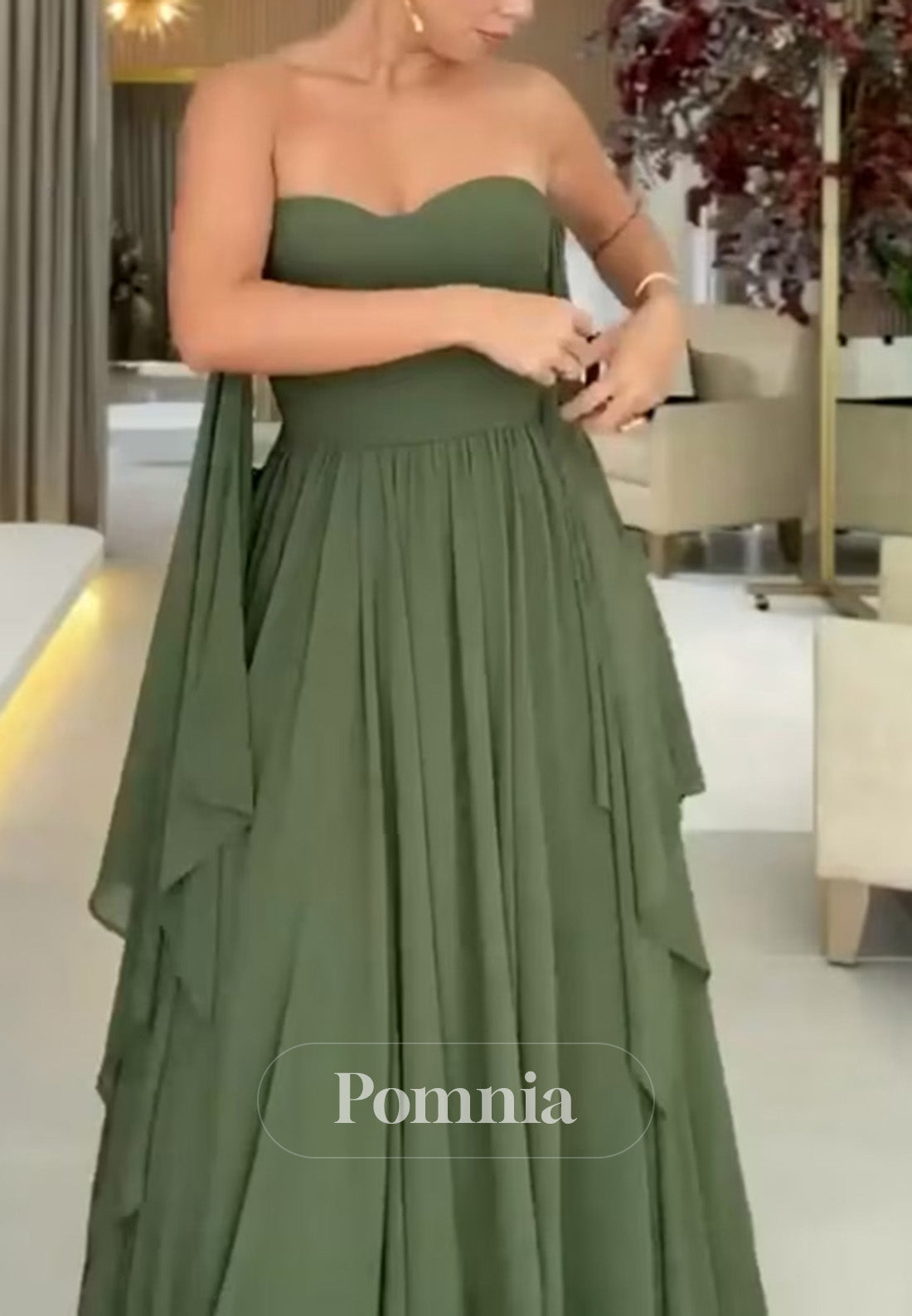 Dusty Sage Cape Sweetheart Empire-Waist Chiffon Mother of the Bride Dress