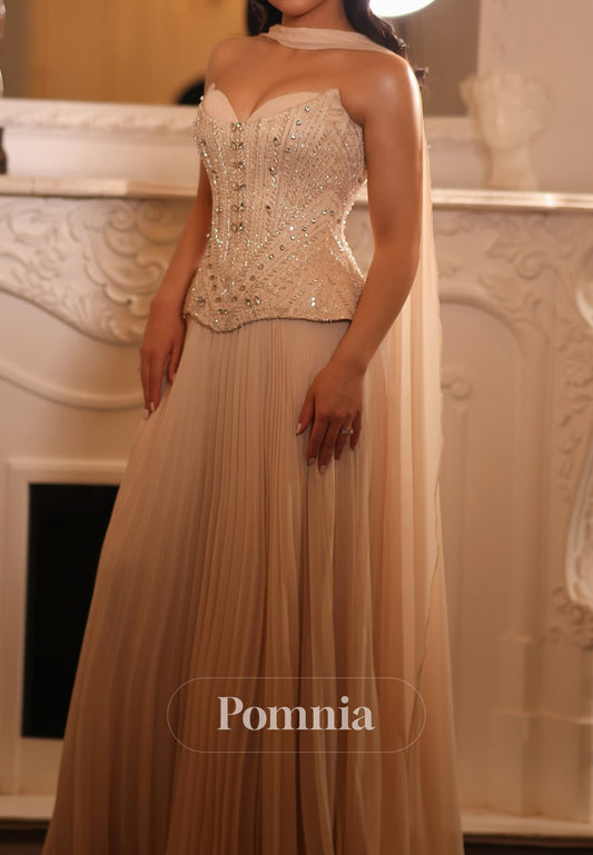 Vintage Rose Strapless Sleeveless Sequins A-Line Evening Dress