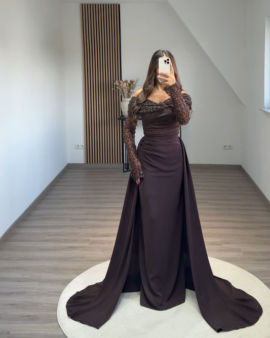 Elegant Long Sleeves Scoop Backless Evening Dress