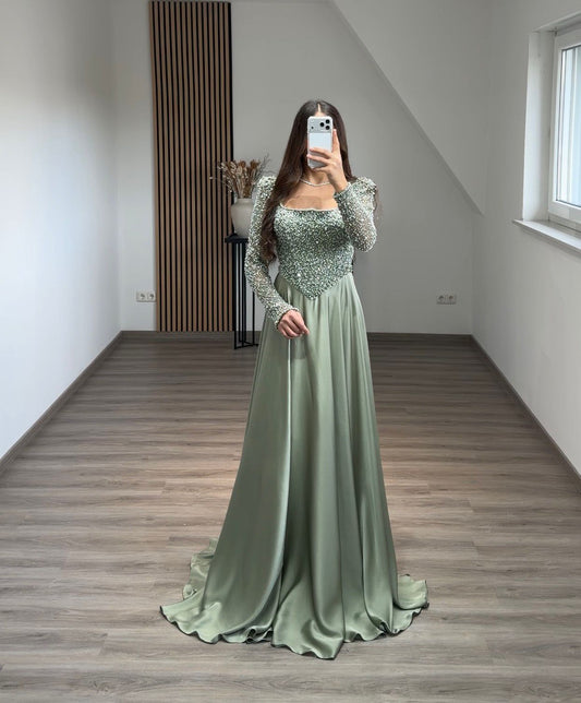A Line Satin Off the Shoulder Long Formal Dress with Lace
