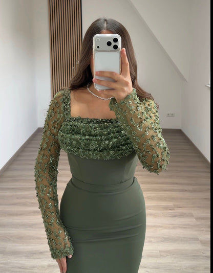 Sparkly High Neck Sequins Ruched Formal Evening Dress