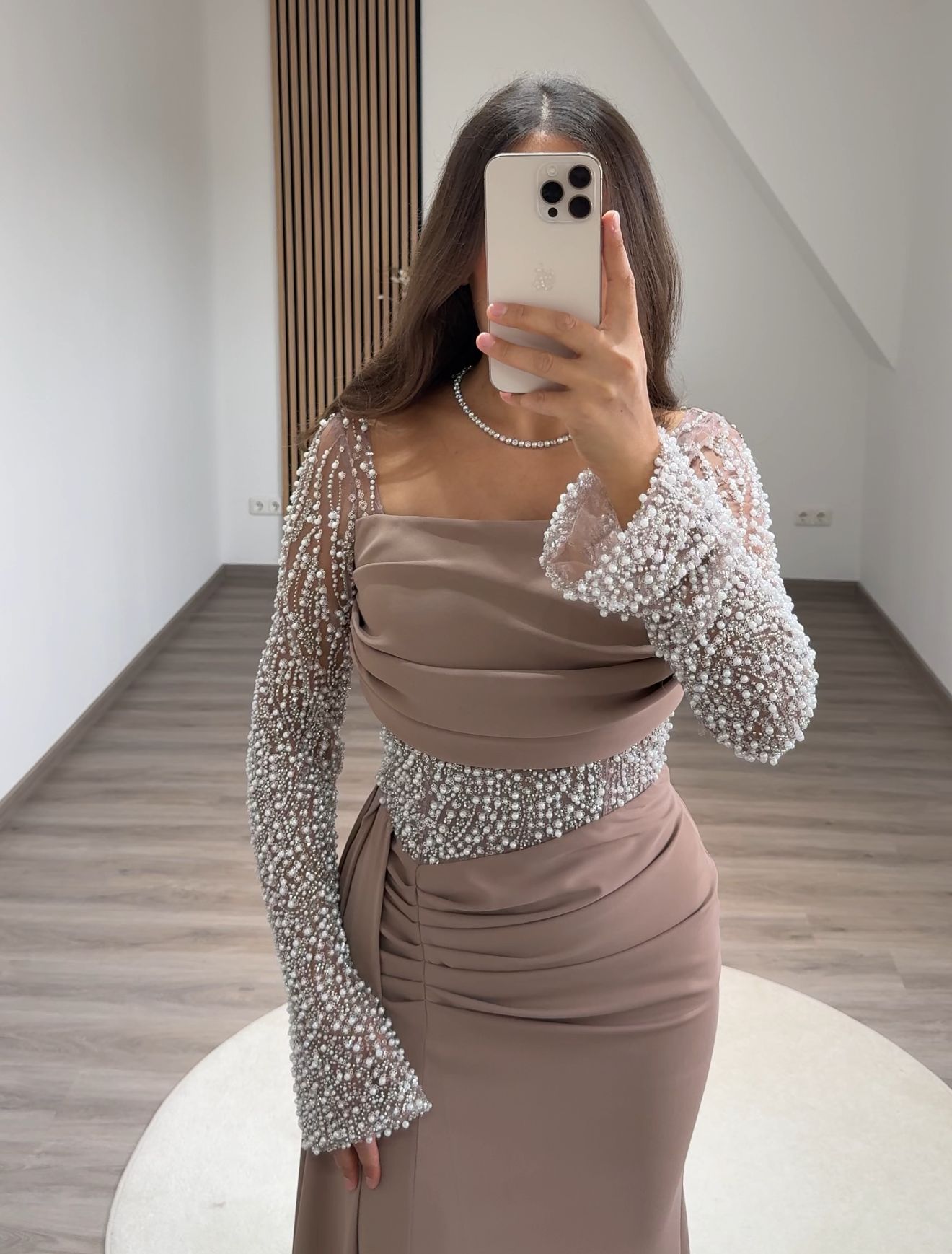 Long Sleeves Off-Shoulder Floral Appliques Evening Dress