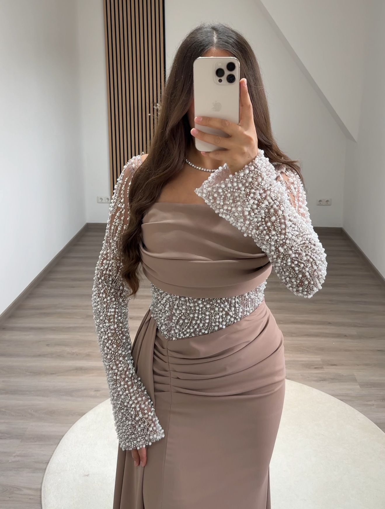 Long Sleeves Off-Shoulder Floral Appliques Evening Dress