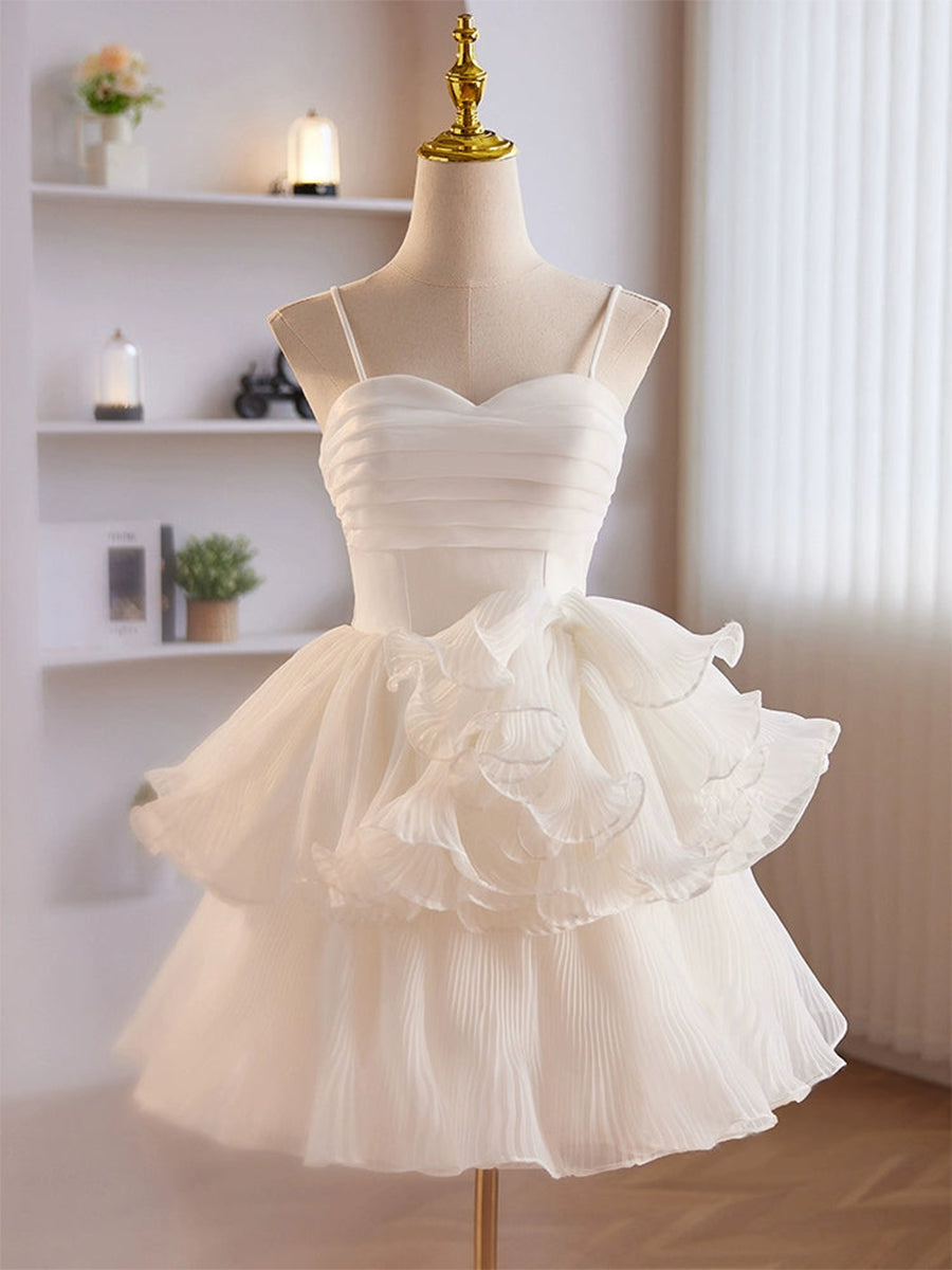 White A-Line Ruffles Tiered Short Homecoming Dress