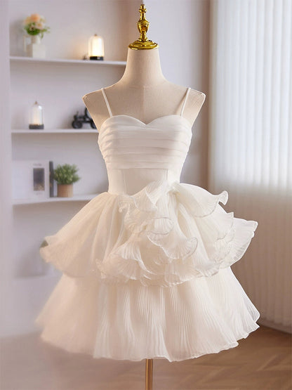 White A-Line Ruffles Tiered Short Homecoming Dress