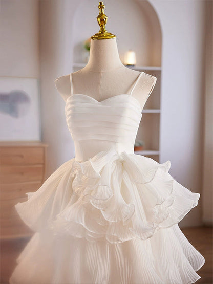 White A-Line Ruffles Tiered Short Homecoming Dress