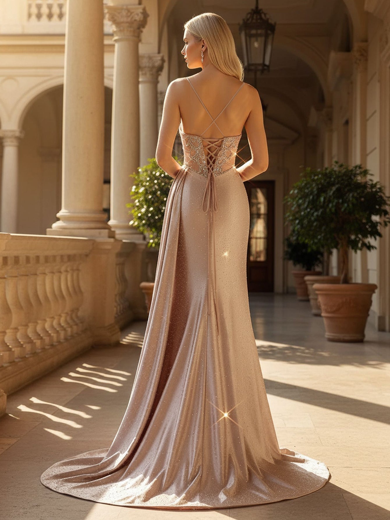 Luxury Lace Embroidery Crystal Mermaid Prom Dress