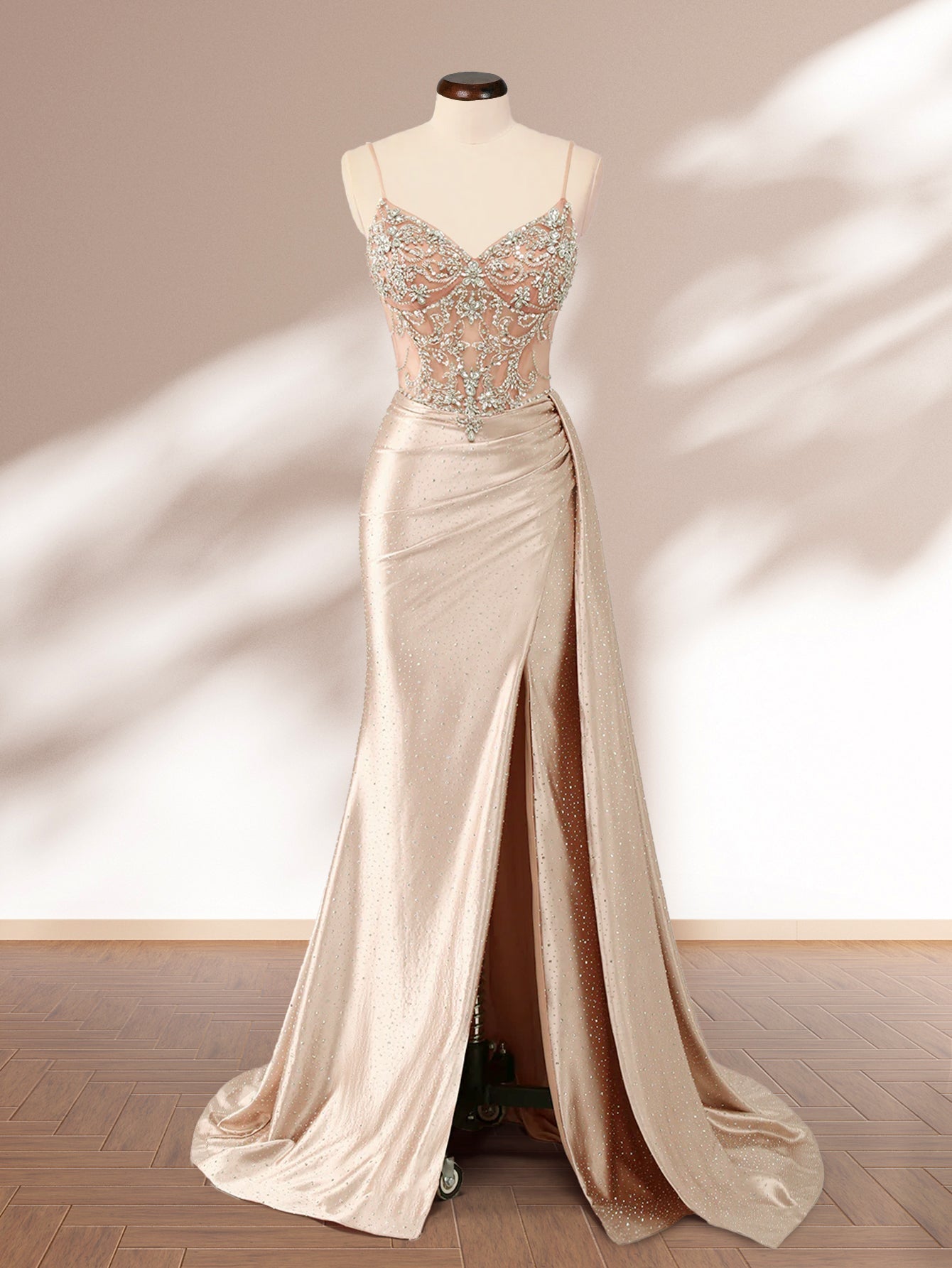 Luxury Lace Embroidery Crystal Mermaid Prom Dress