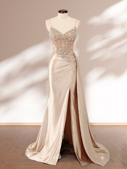 Luxury Lace Embroidery Crystal Mermaid Prom Dress