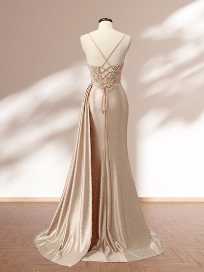 Luxury Lace Embroidery Crystal Mermaid Prom Dress