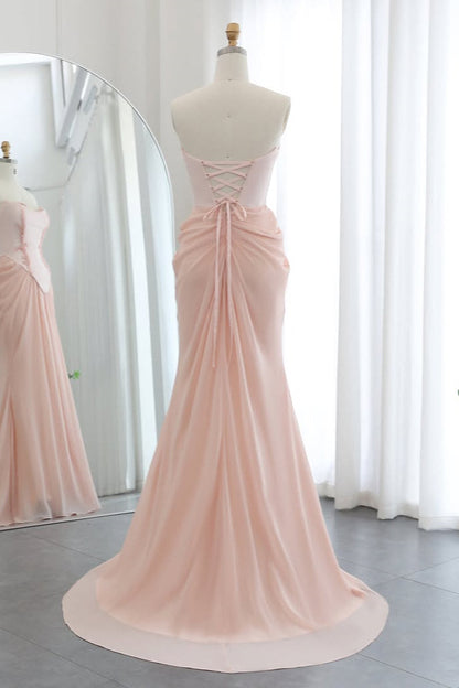 Shining Pink Strapless Sleeveless Chiffon Prom Dress