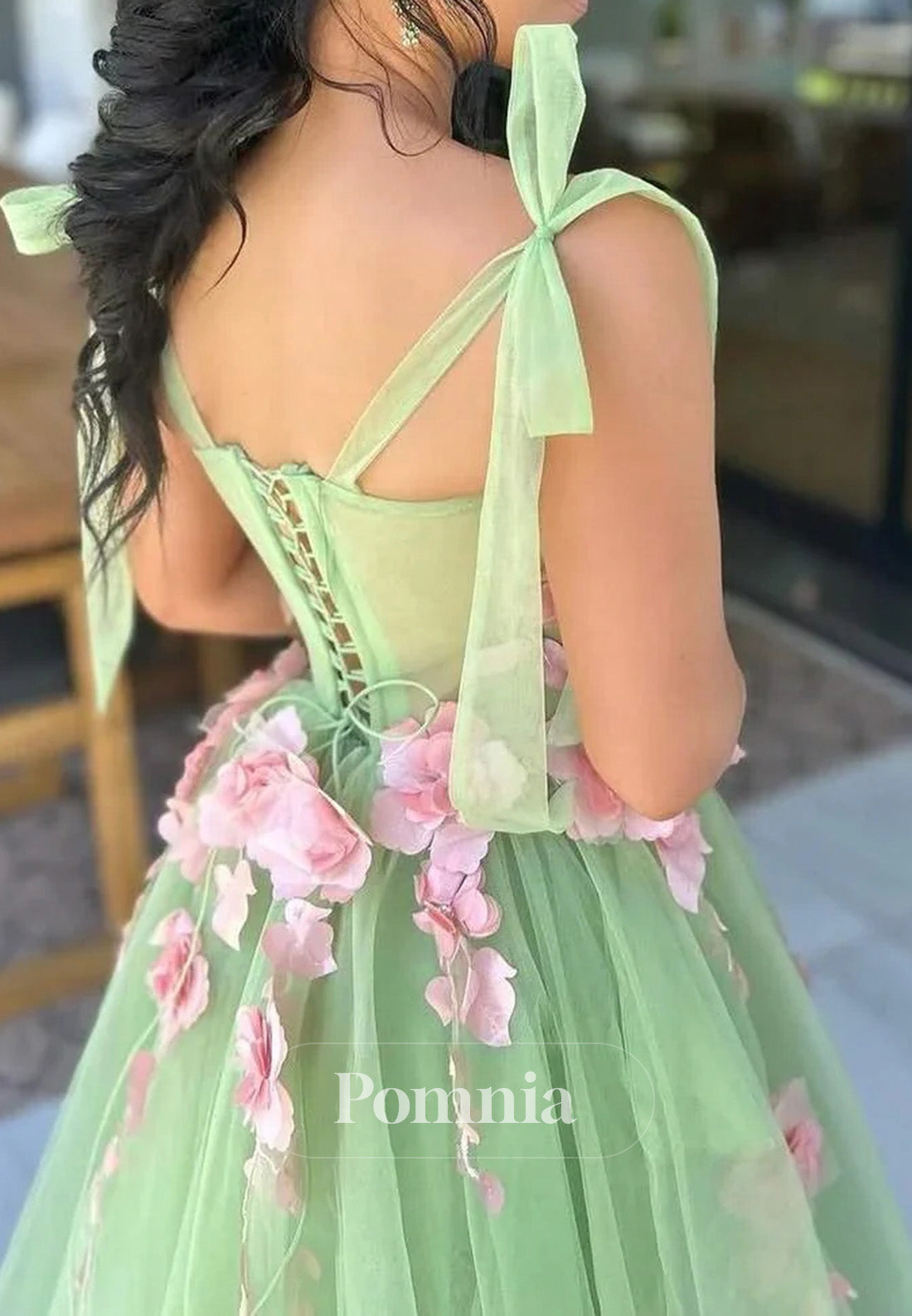 A-Line Spaghetti Straps Sweetheart Floral Appliques Prom Dress
