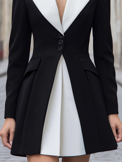 Two-Tone Tailored Tuxedo Blazer Dress