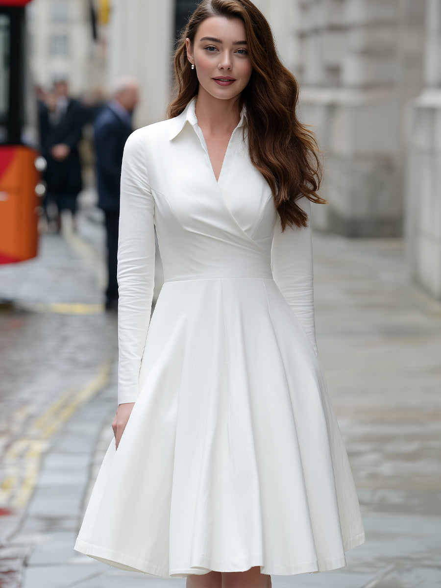 White Shirt Dress With Pleated Skirt