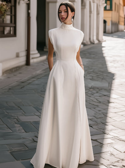 High-Neck Sleeveless Structured A-Line Gown