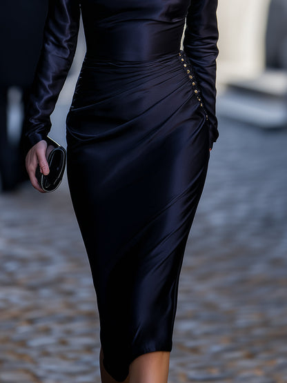 Midnight Satin Drape Dress
