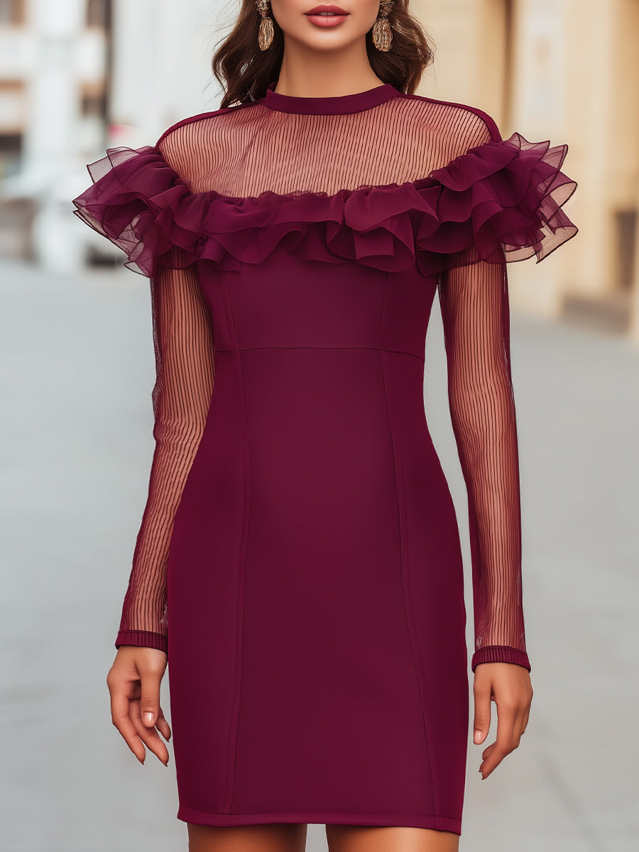 Ruffled Mesh Sleeve Bodycon Dress