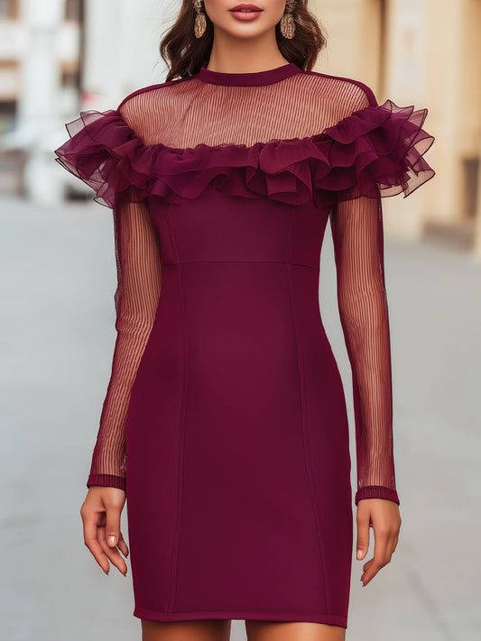 Ruffled Mesh Sleeve Bodycon Dress