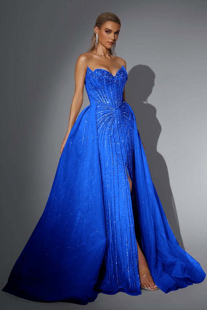 Strapless Sleeveless Long Mermaid Prom Dress With Split Sequins