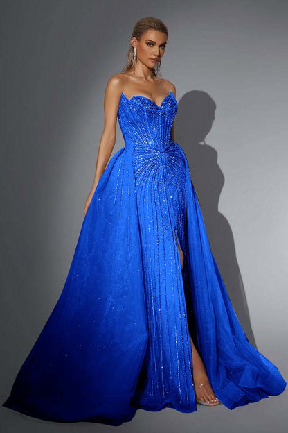 Strapless Sleeveless Long Mermaid Prom Dress With Split Sequins