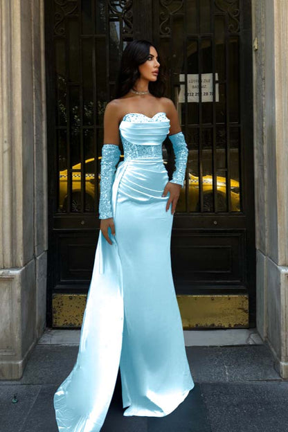 Sweetheart Strapless Sleeveless Long Mermaid Prom Dress With Pleated