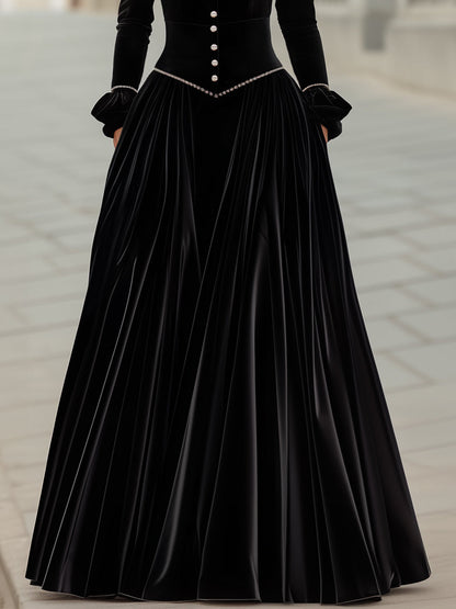 Velvet A-Line Gown With Button Detailing