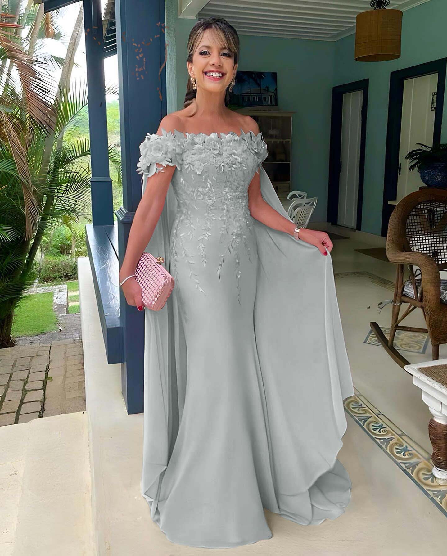 Off the Shoulder Sleeveless Long Mermaid Prom Dress With Appliques