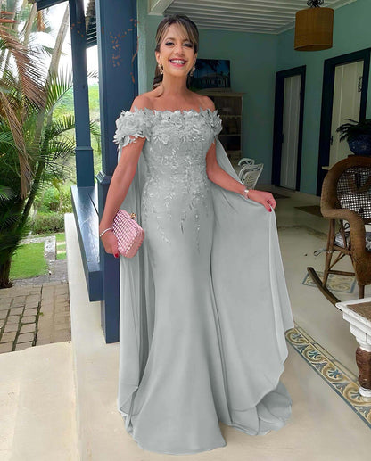 Off the Shoulder Sleeveless Long Mermaid Prom Dress With Appliques