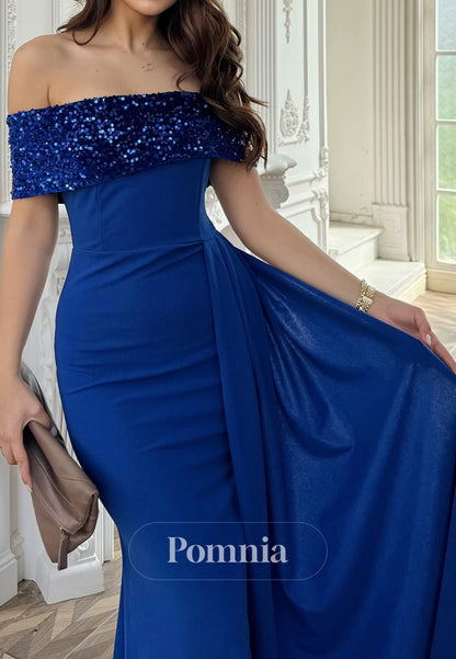 Sheath Off-Shoulder Sleeveless Sequins Ruched Evening Dress