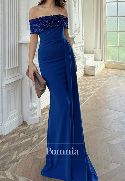 Sheath Off-Shoulder Sleeveless Sequins Ruched Evening Dress