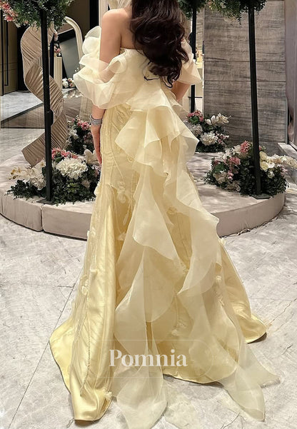 Daffodil A-Line Strapless Sleeveless Appliques Ruffles Prom Dress