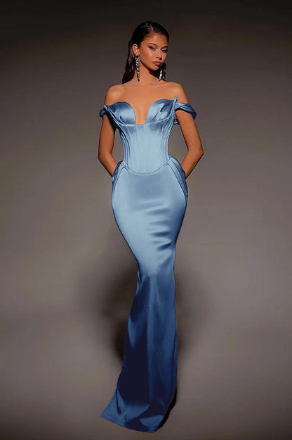 Vintage Gold Mermaid Prom Dress Off-the-Shoulder with Retro