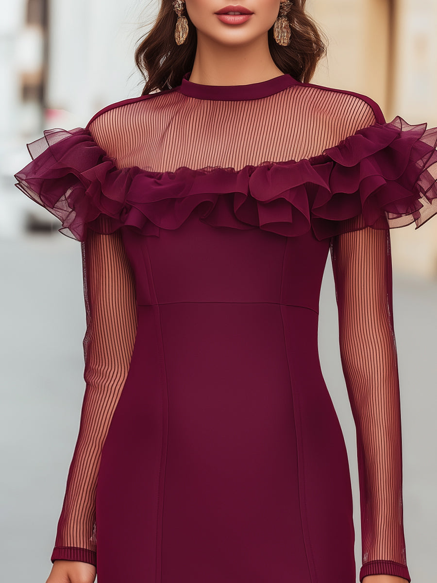 Ruffled Mesh Sleeve Bodycon Dress