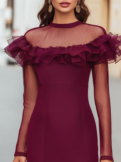 Ruffled Mesh Sleeve Bodycon Dress